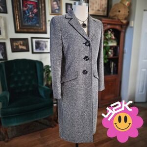 Vintage Y2K LeSuit Womens Black White Herringbone Longline Button Coat Size 6